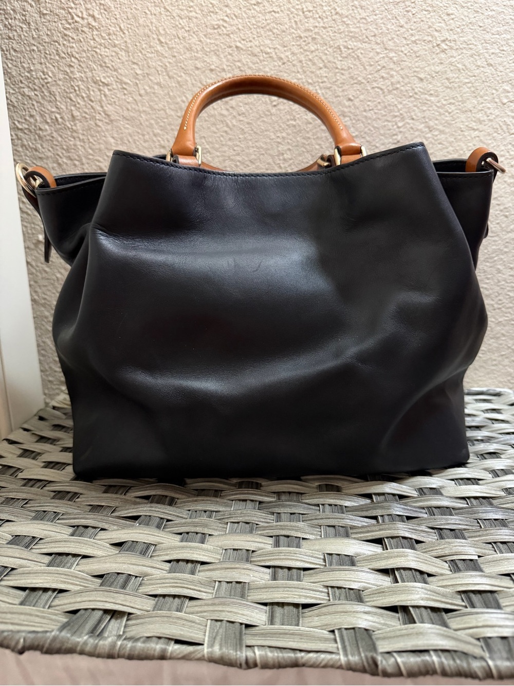 Dooney & Bourke Barlow Black Leather Tote with Brown Trim - Picture 9 of 15